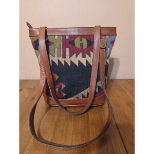 Vintage Yun Art Turkish Woven Shoulder Bag Wool And Leather Large Western Boho